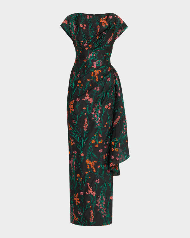 Florence Draped Floral Fil Coupe Gown